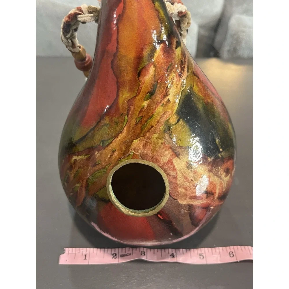 Handpainted Gourd Birdhouse Hanging Decor Earth Tones